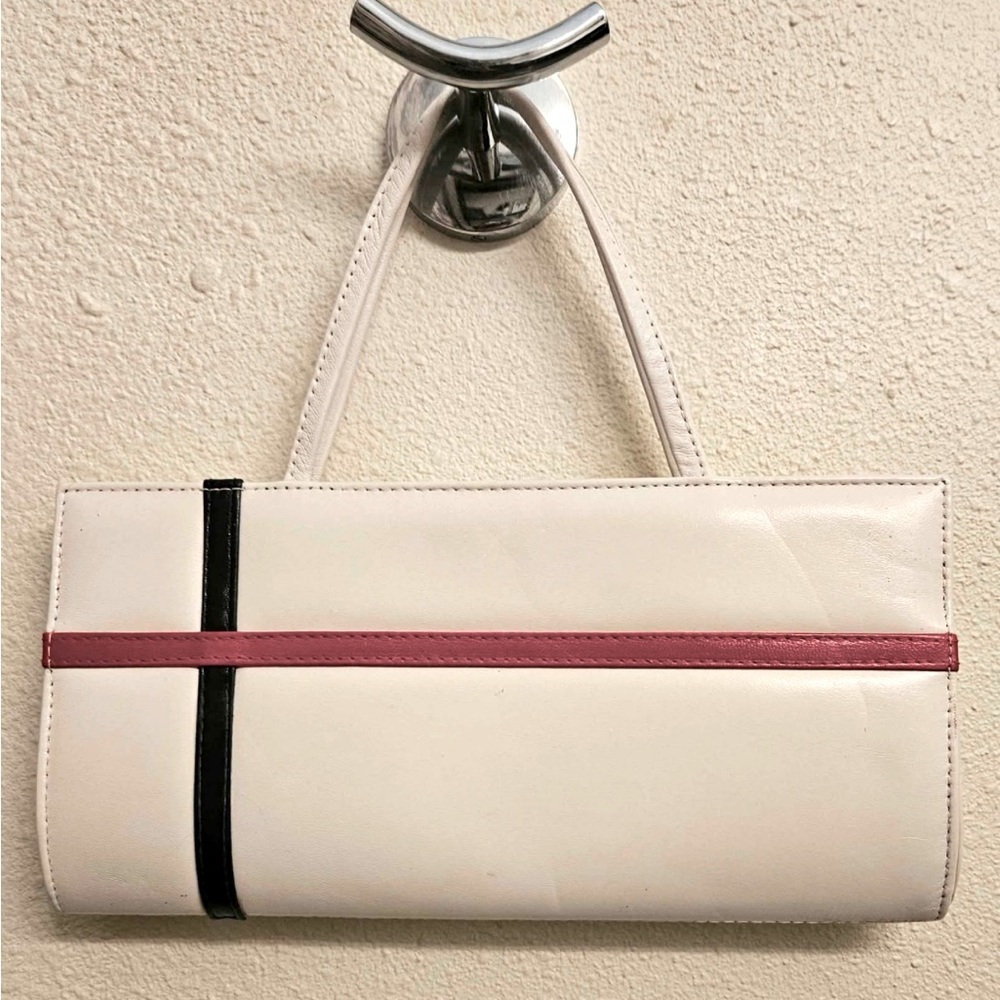 MCM - White Leather Clutch Purse 50’s /60’s Handbag. 1 Red & 1 Navy Blue Stripe